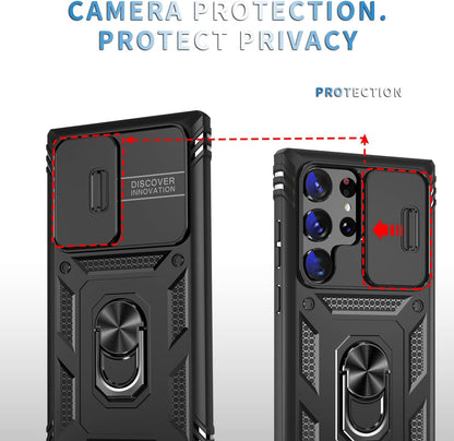 Heavy Duty Shockproof Case for Samsung S22/S23/S24/S25 Ultra with 360° Rotating Kickstand & Camera Protection.