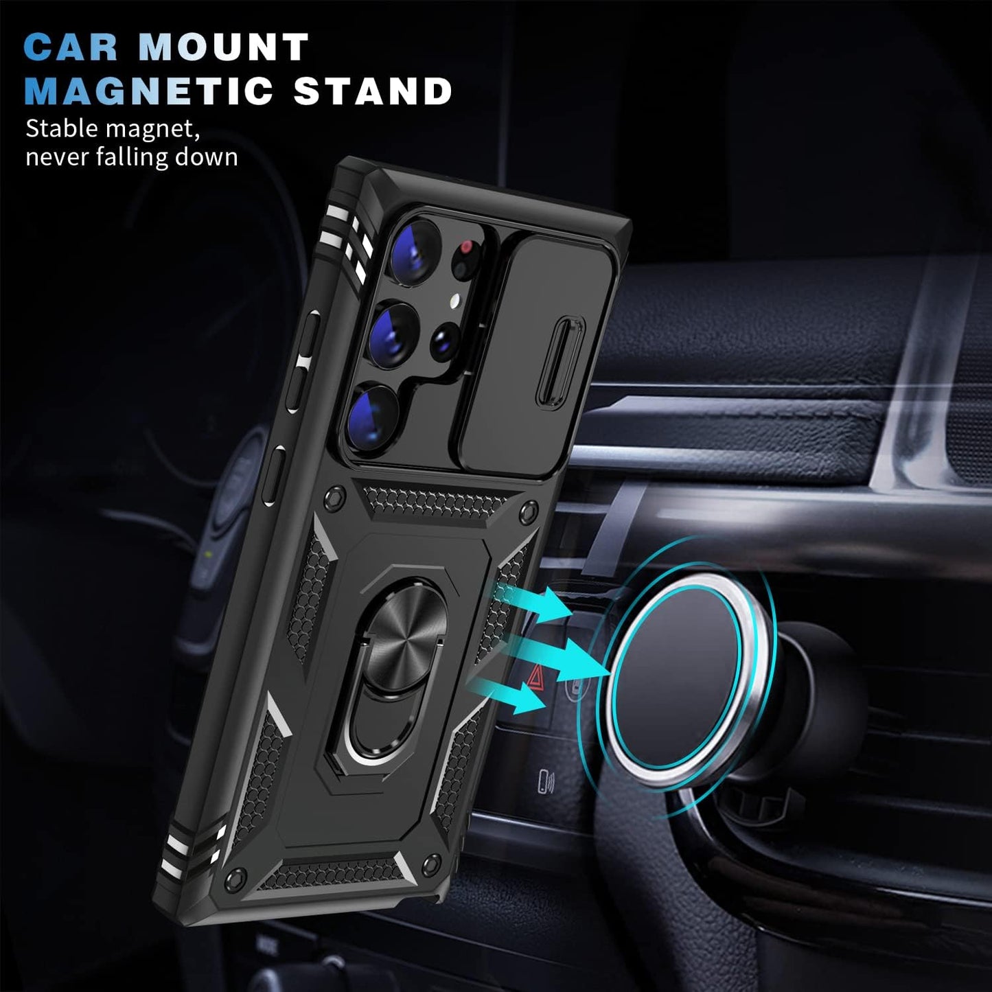 Heavy Duty Shockproof Case for Samsung S22/S23/S24/S25 Ultra with 360° Rotating Kickstand & Camera Protection.