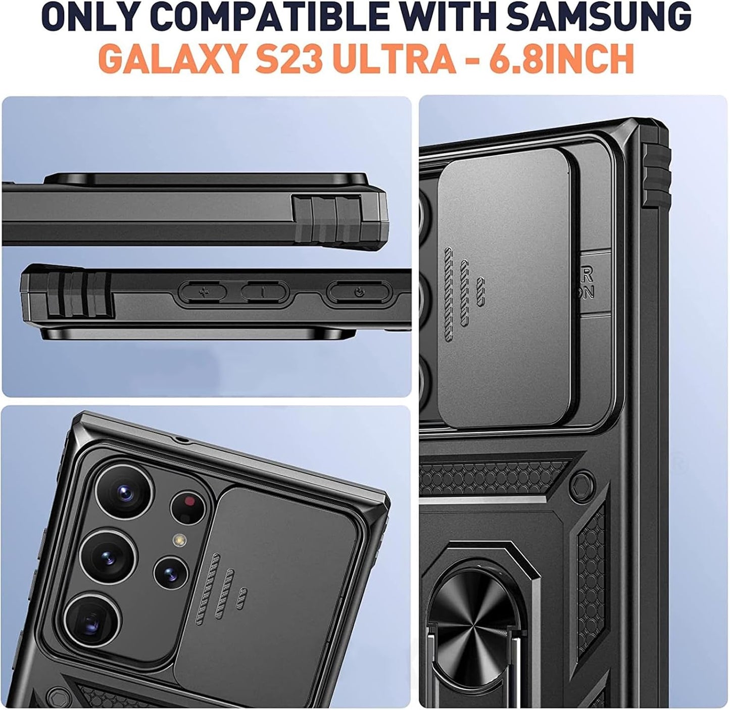 Heavy Duty Shockproof Case for Samsung S22/S23/S24/S25 Ultra with 360° Rotating Kickstand & Camera Protection.