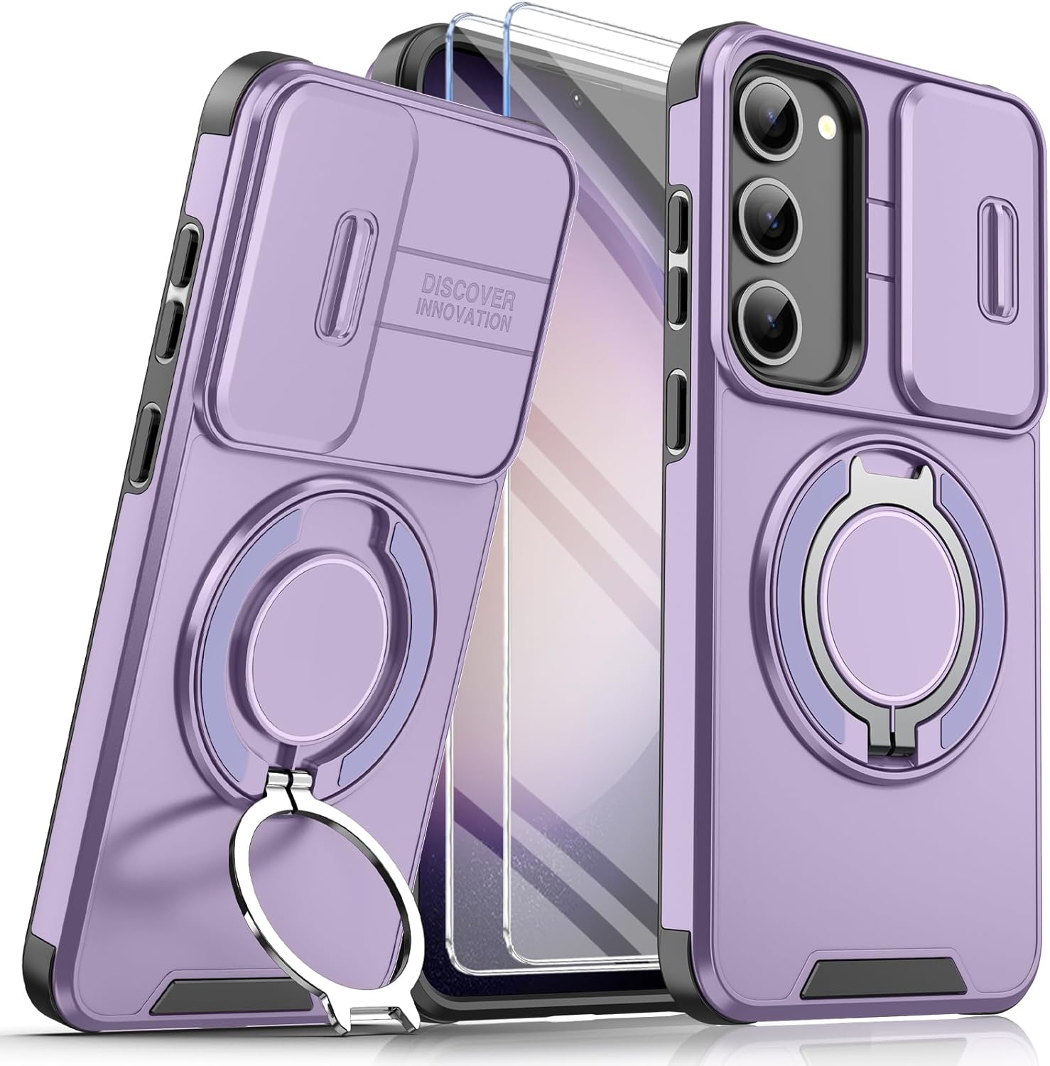Magnetic Stand Phone Case with Slide Camera Protection for Samsung S25 / Samsung S25 Plus, Shockproof & Stylish