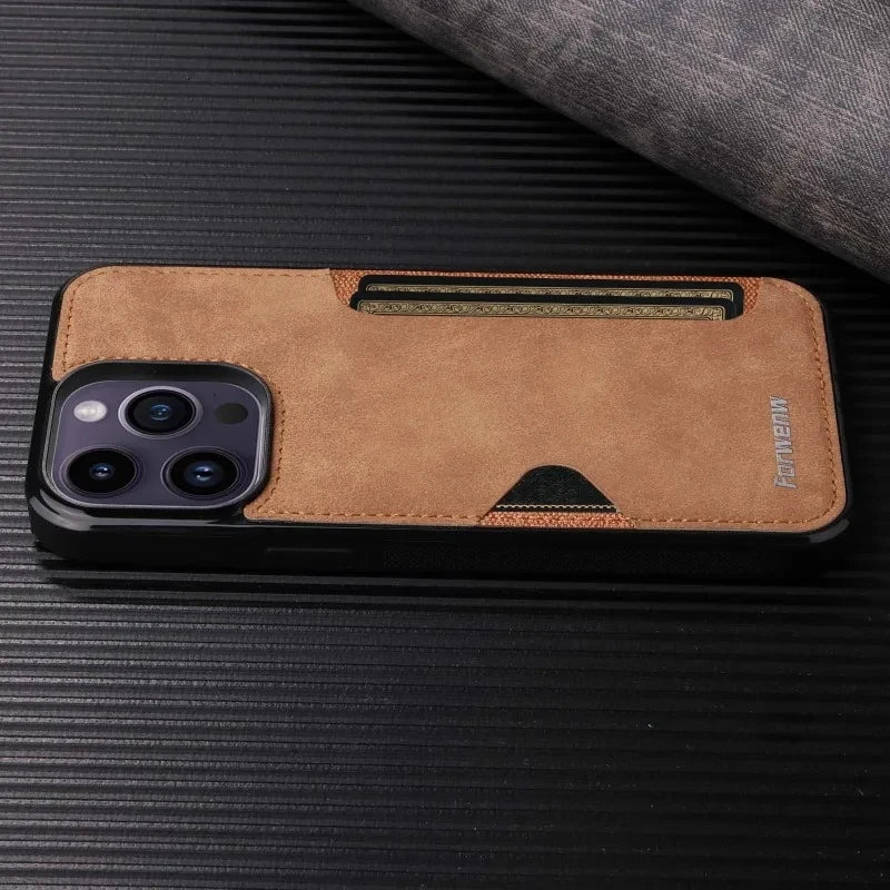 Retro PU Leather Card Holder Wallet Case for iPhone 15 Pro Max