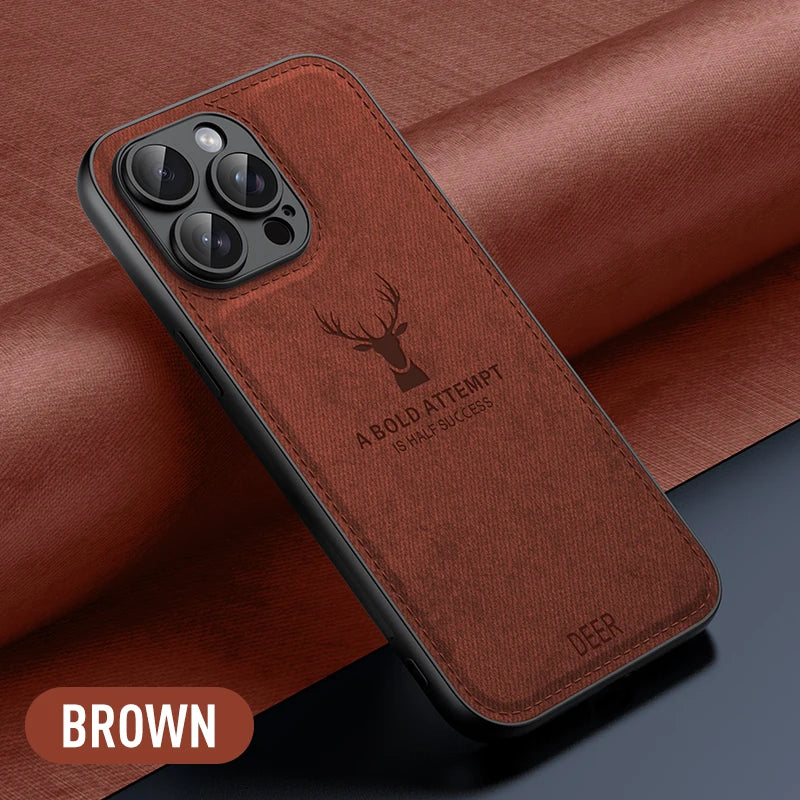 Luxury Leather Texture Deer Head Case for iPhone – Shockproof Soft Cover