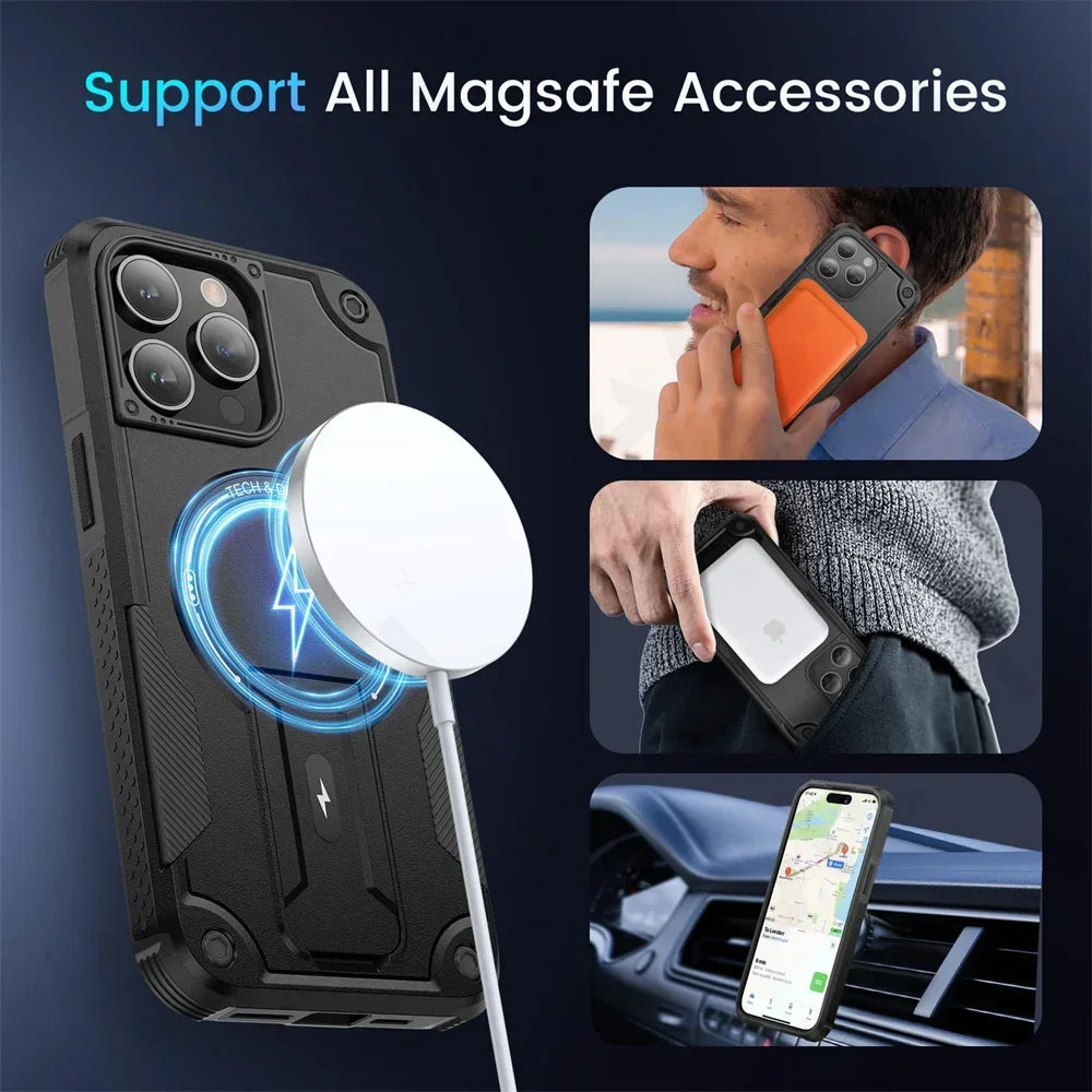 MagSafe Shockproof Kickstand Case for iPhone 11-16 Pro Max