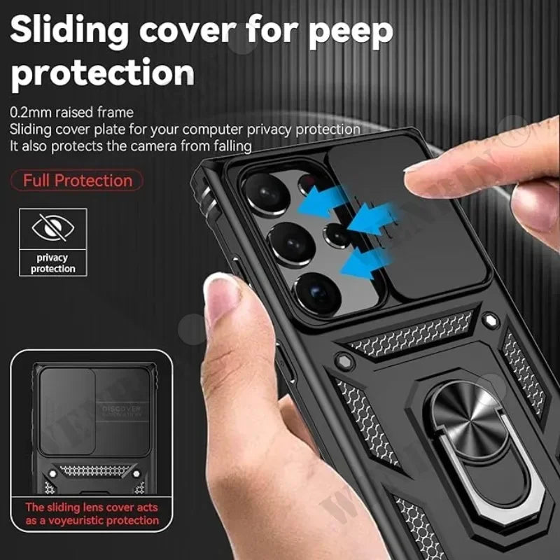 Heavy Duty Shockproof Case for Samsung S22/S23/S24/S25 Ultra with 360° Rotating Kickstand & Camera Protection.